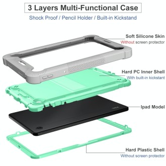 For TCL Tab 10 5G Shockproof Silicone Hybrid PC Tablet Case with Holder(Mint Green + Grey)