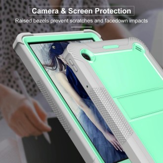 For TCL Tab 10 5G Shockproof Silicone Hybrid PC Tablet Case with Holder(Mint Green + Grey)