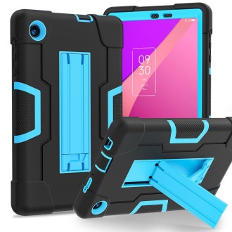 For TCL Tab 8 LE / WiFi Contrast Color Silicone Hybrid PC Tablet Case with Holder(Black Blue)