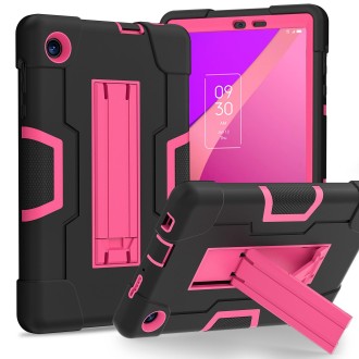 For TCL Tab 8 LE / WiFi Contrast Color Silicone Hybrid PC Tablet Case with Holder(Black Rose Red)