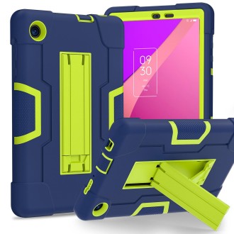 For TCL Tab 8 LE / WiFi Contrast Color Silicone Hybrid PC Tablet Case with Holder(Navy Blue Olivine)