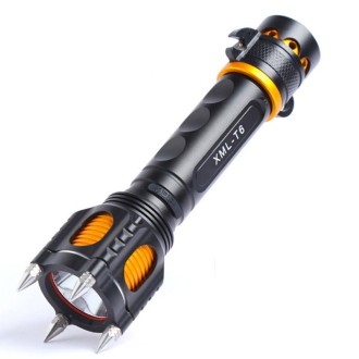 Outdoor LED T6 Strong Light Rechargeable Flashlight Car Safety Hammer Multi-Function Aelf-Defense Flashlight(Single Flashlight)