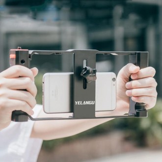 YELANGU PC02A Vlogging Live Broadcast Plastic Cage Video Rig Filmmaking Stabilizer Bracket for iPhone, Galaxy, Huawei, Xiaomi, H