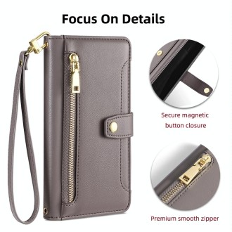 For Ulefone Note 12P Sheep Texture Cross-body Zipper Wallet Leather Phone Case(Grey)