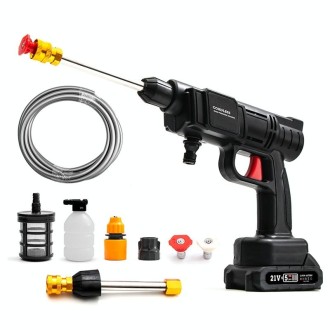 HILDA 21V High Pressure Water Torch Lithium Car Washer Plastic Package, Model: EU Plug + 1 Battery