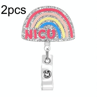 2pcs  65cm Retractable Pull Badge Reel Kristall-Acryl Name Tag Card Badge Holder(Rainbow)