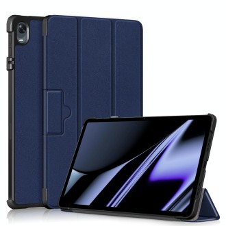 For OPPO Pad 11 inch 3-folding Magnetic Buckle Custer Texture Leather Tablet Case(Dark Blue)