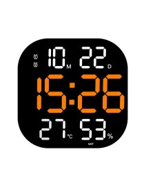 13-Inch LED Acrylic Electronic Clock Large-Screen Square Wall Clock With Timing Temperature Humidity(6632 White Orange)