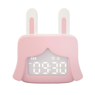 Cartoon Mini Smart Alarm Clock USB Rechargeable Children Bedside Fun With Sleeping Clock(Bunny Beauty Pink)