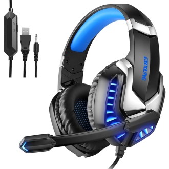 J30 PC Computer E-sports Gaming Lighting Wired Headset with Microphone (Black Blue)