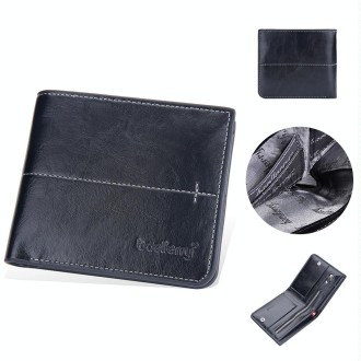 Baellerry Men Short Vintage Multi-Card Wallet Vertical Buckle Zip Wallet(Black Horizontal)