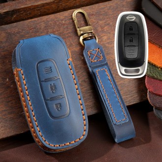 For Nissan Teana / Ariya 2-button Hallmo Car Cowhide Leather Key Protective Cover Key Case(Blue)