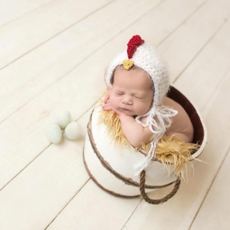 Children Photography Wool Cap Baby Hundred Days Photography Modeling Wool Hand Hook Chick Hat with Belt(White)