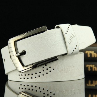 Dandali DC131 Pin Buckle Belt Casual Retro Cutout Men Belt, Length (cm): 95-115cm(White)