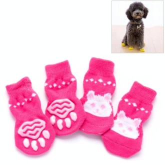 4pcs /Set Cute Puppy Dogs Pet Knitted Anti-slip Socks, Size:M (Pink Rabbit)