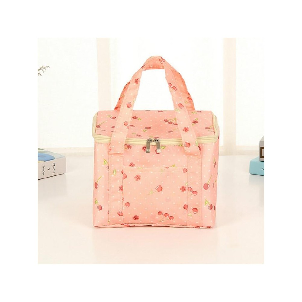 Large Oxford Cloth Insulation Bag Portable Lunch Bag Color Square Outdoor Picnic Bag(Pink Cherry)