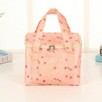 Large Oxford Cloth Insulation Bag Portable Lunch Bag Color Square Outdoor Picnic Bag(Pink Cherry)