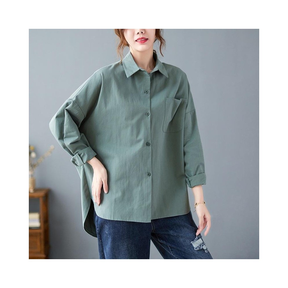 Solid Color Loose Casual Shirt (Color:Green Size:XXL)