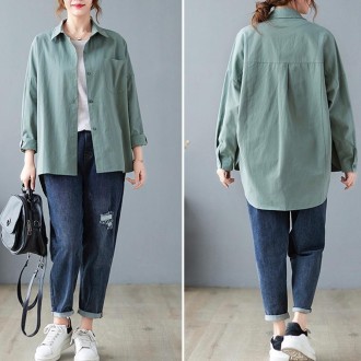 Solid Color Loose Casual Shirt (Color:Green Size:XXL)