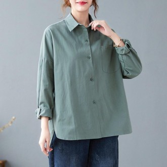 Solid Color Loose Casual Shirt (Color:Green Size:XXL)