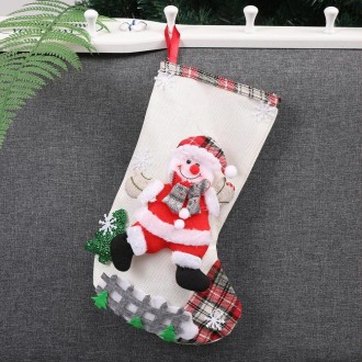 Christmas Sock Gift Bag Christmas Decoration(Beige Snowman)