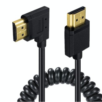 JUNSUNMAY 4K 60Hz HDMI Male to Male HDMI 2.0V Elbow Head Spring Cable, Length:1.2m(Left)