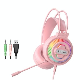 PANTSAN PSH-400 USB Computer Head-Mounted Luminous RGB Wired Headset, Specification:3.5mm Pink