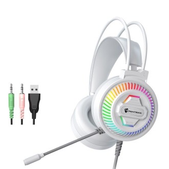 PANTSAN PSH-400 USB Computer Head-Mounted Luminous RGB Wired Headset, Specification:3.5mm White