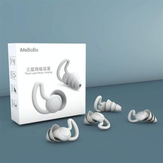 iMeBoBo A1 Shark Fin Version Nano Silicone Sleeping Noise Reduction Earplugs, Style:Three Layer(Grey)