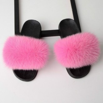 Fox Fur Slippers Flip-flops Non-slip Flat Fur Shoes Sandals for Women, Shoe Size:40-41(25cm)(Pink)