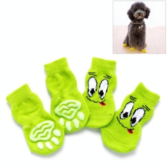 4pcs /Set Cute Puppy Dogs Pet Knitted Anti-slip Socks, Size:S (Green Eyes)