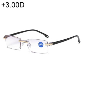 Rimless Anti Blue-ray Blue Film Lenses Presbyopic Glasses, +3.00D(Black)