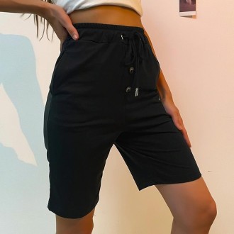 Women Solid Color Short Pants (Color:Black Size:L)