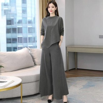 Autumn New Style Wide-Leg Pants Suit, Size: M(Gray)