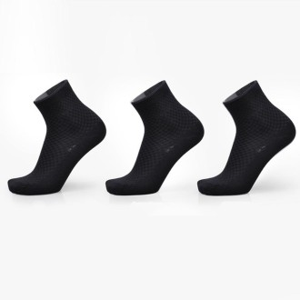 3 Pairs of Bamboo Fiber Men Double Needle Dark Flower Small Square Section Business Tube Socks(Dark Blue)