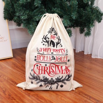 Large Printed Linen Backpack Christmas Gift Bag Candy Bag(D Type)