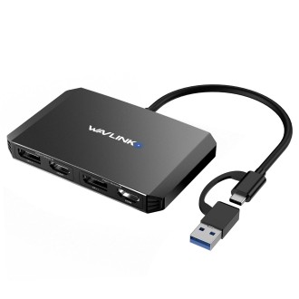 WAVLINK WL-UG69DH2 Dual Monitor USB+Type-C to Dual 4K HD DisplayPort Adapter Splitter(Black)