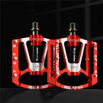 1pair WEST BIKING YP0802083 Mountain Bike Aluminum Alloy Pedal Lightweight Bearing Foot Pedal(Red)