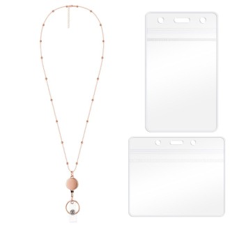 QD-2451 Multifunctional Metal Bead Chain Retractable Pulling Buckle ID Card Holder(Rose Gold)