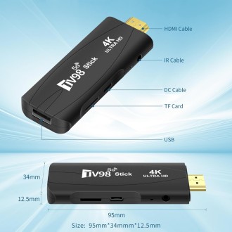 TV98 Rockchip 3228A Quad Core 4K HD Bluetooth Android TV Stick, RAM:4GB+32GB(AU Plug)