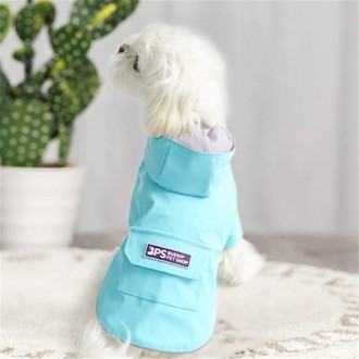 Dog Raincoat Hooded Four-Legged Clothes Waterproof All-Inclusive Small Dog Pet Raincoat, Size: S(Lake Blue)