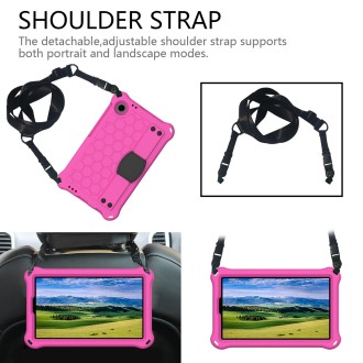 For Alcatel Joy Tab2 2020 / 3T 8.0 Honeycomb EVA Hybrid PC Tablet Case with Strap(Rose Red+Black)