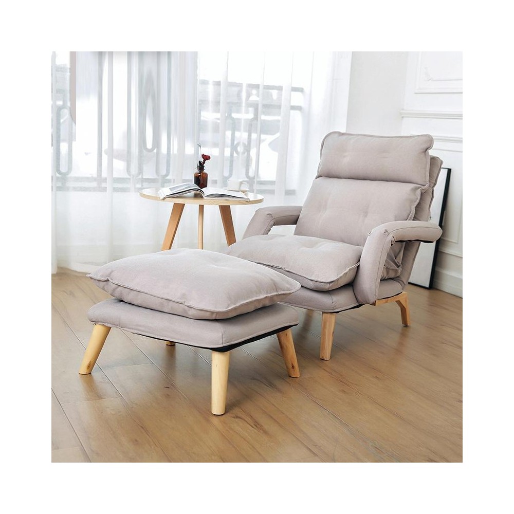 F3 Lazy Sofa Armrest Bedroom Leisure Japanese Folding Fabric Lounge Chair (Grey)