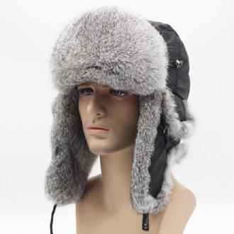 Winter Warm Cloth Top Rabbit Fur Thicken Bomber Hats Flight Cap for Men, Size:Adjustable(Dark Gray)