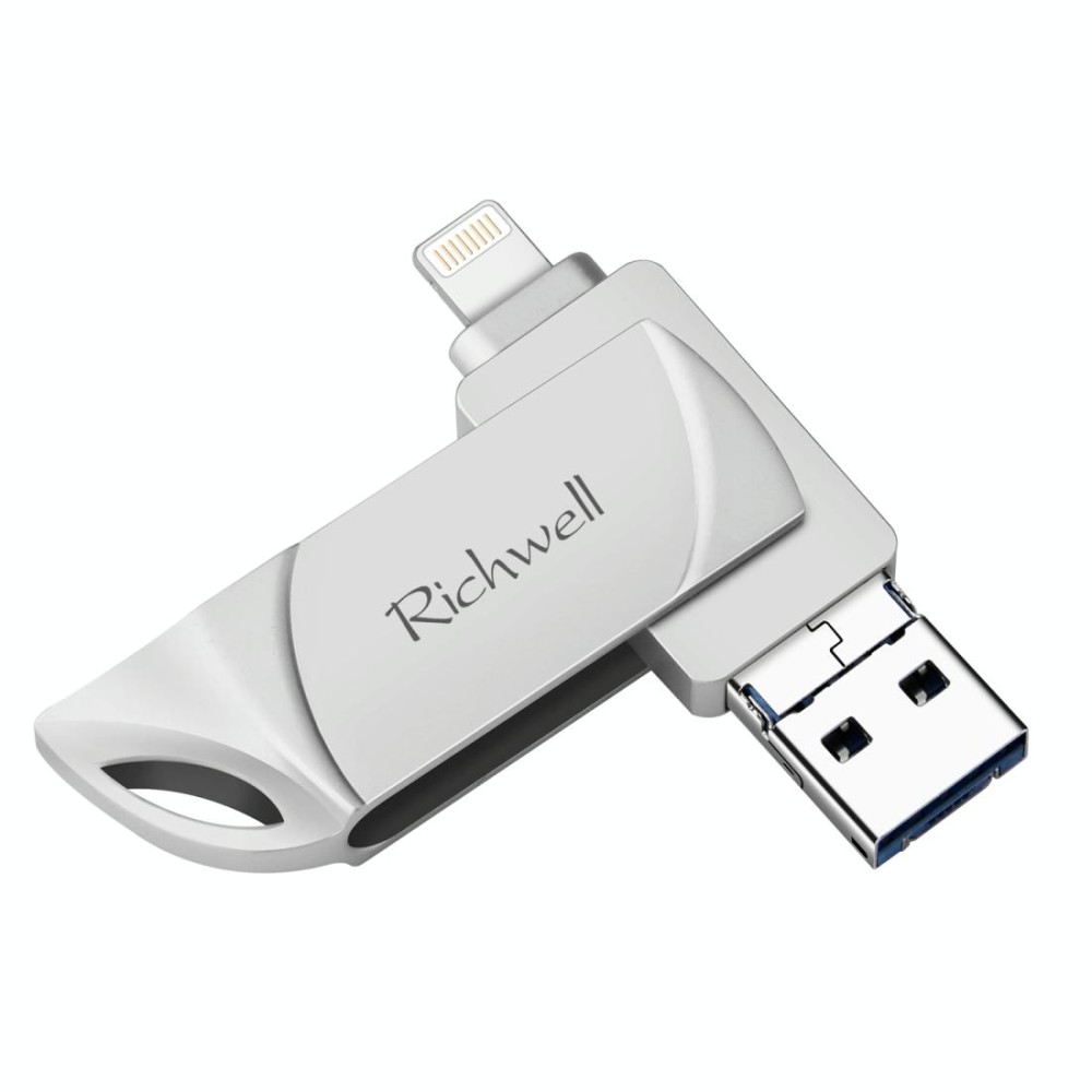 Richwell  DXZ64 USB Flash  Disk 64G 3 in 1  Micro USB + 8 Pin + USB 3.0 Compatible IPhone & IOS(Silver)