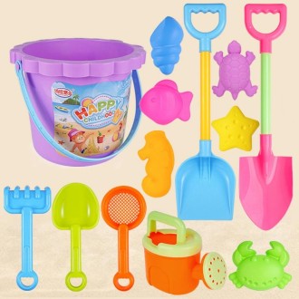 13pcs/Set Children Beach Toys Set Large Sand Shovel Bucket Sand Digging Tools Hourglass, Color: Purple Lace Barrel