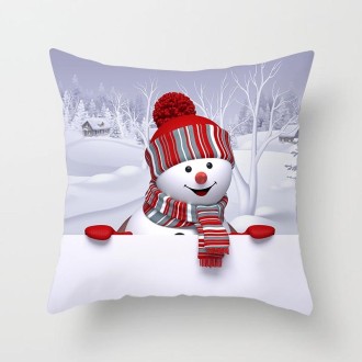 Christmas  Peach Skin Sofa Pillowcase Cartoon Living Room Bedroom Pillowcase Without Pillow Core(Snowman 7)