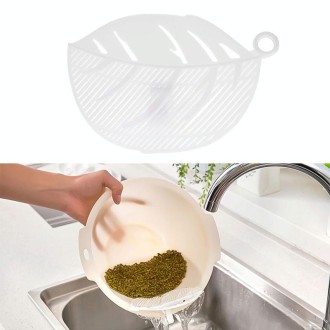 Leaf Shaped Rice Wash Gadget Noodles Beans Colanders Strainers Cleaning Tool, Size:10.5x14.5cm(White)