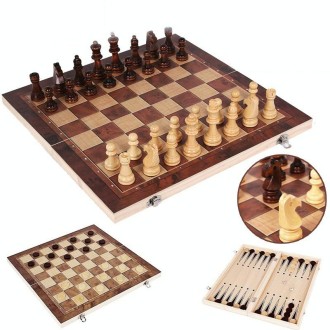 44 x 44cm 3 In 1 Wooden Chess Set Foldable Chess Board For Kids Adults