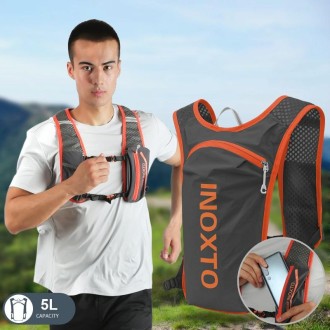 INOXTO 591 5L Multifunctional Marathon Outdoor Chest Hydration Backpack(Deep Gray and Orange)